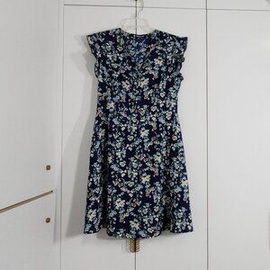 Allegra K Dress Size S Floral Short Sleeves Round Neck Flowy Spring Summer
